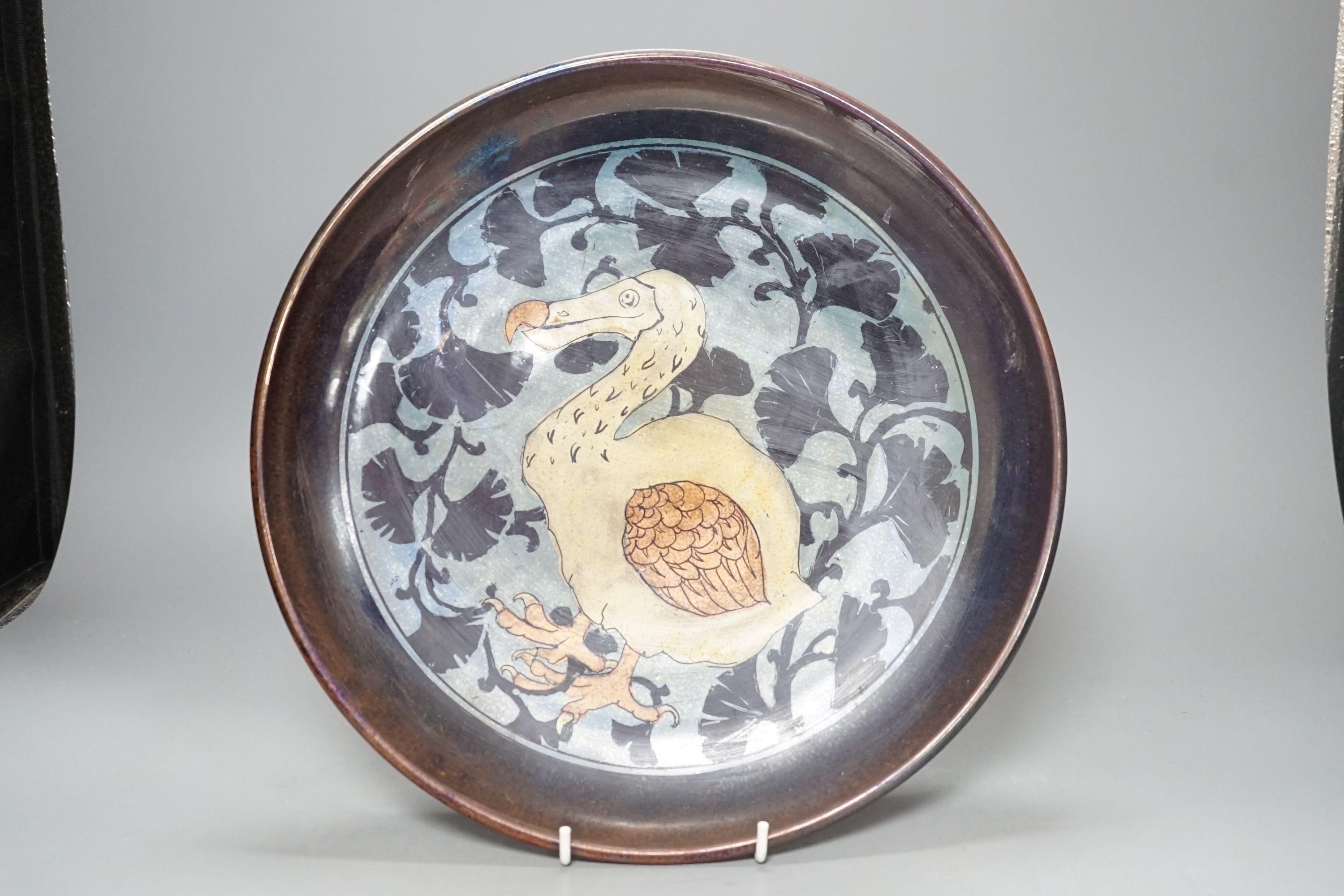 Jonathan Chiswell Jones, a lustre 'dodo' dish, 32.5 cms diameter.